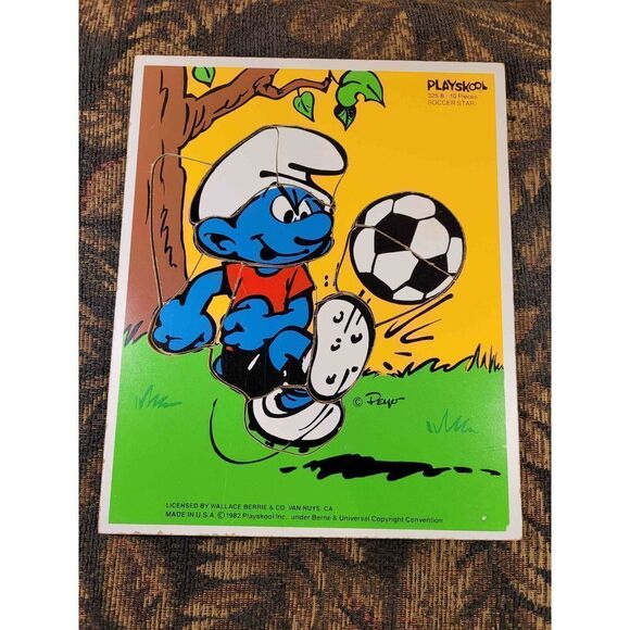 Vintage 1982 Playskool Smurf Wood Puzzle - Picture 1 of 6